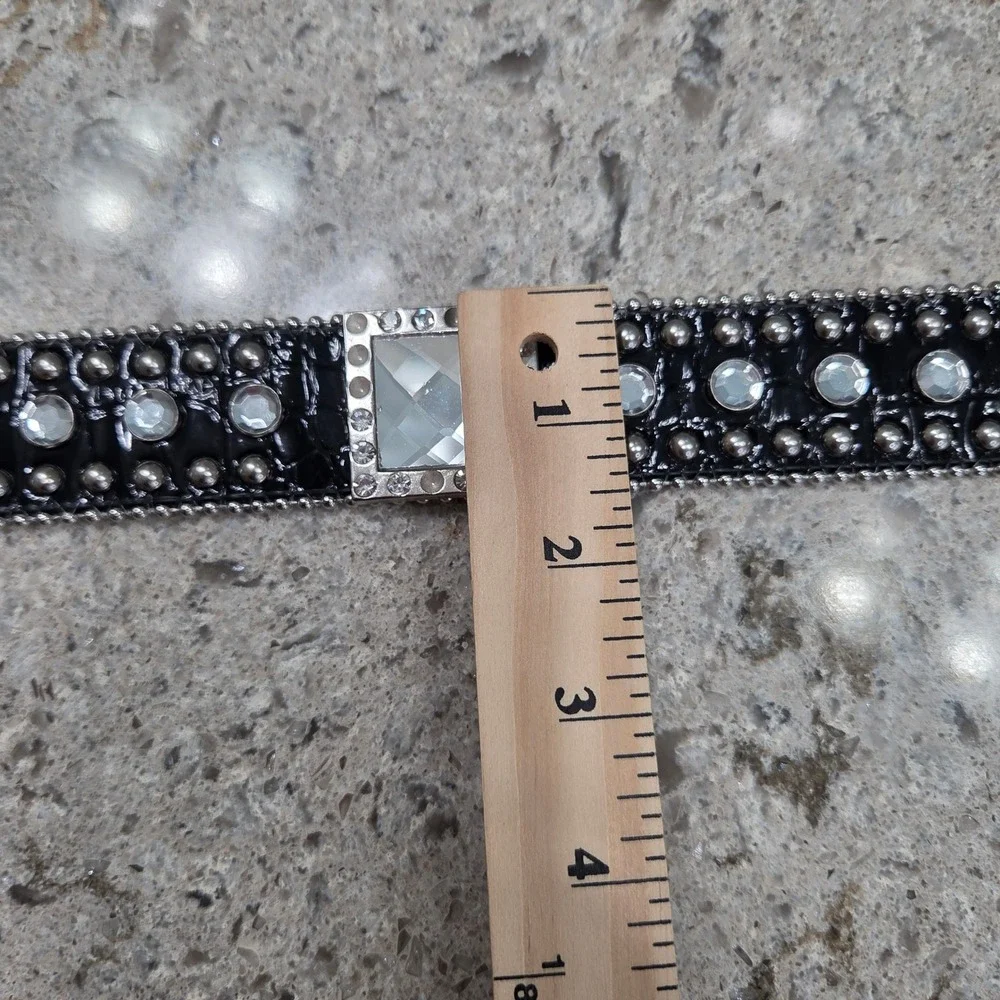 Vintage Blazin Roxx Women Blk Croc Rhinestone Western Belt Silver Studded XL Y2K
